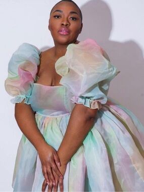 Selkie Rainbow Puff Dress - pastel sheer bandeau princess dress plus size